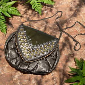 Vintage 1980's Mixed Media Metallic Studded Crossbody Messenger Style Purse
